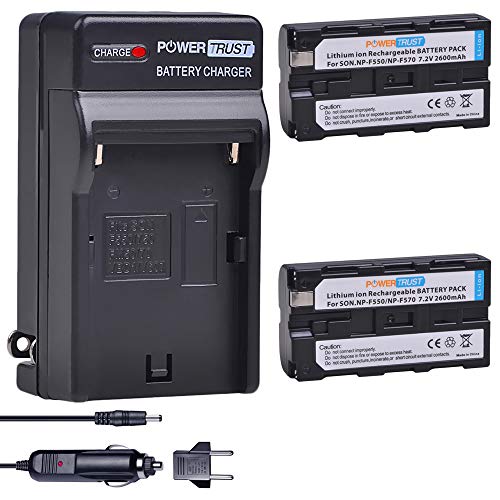 PowerTrust 2-Pack NP-F550 / NP-F570 Battery and Fast Charger for Sony NP-F330 NP-F530 NP-F570 NP-F730 NP-F750 Hi-8 GV-D200 D800 TRV81 CCD-SC55