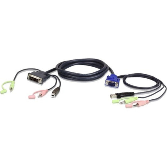 Aten - 2L7DX2U - ATEN 1.8M USB VGA to DVI-A KVM Cable with Audio - 5.91 ft KVM Cable for KVM Switch, PC - First End: 1 x Type A Male USB, First End: 1