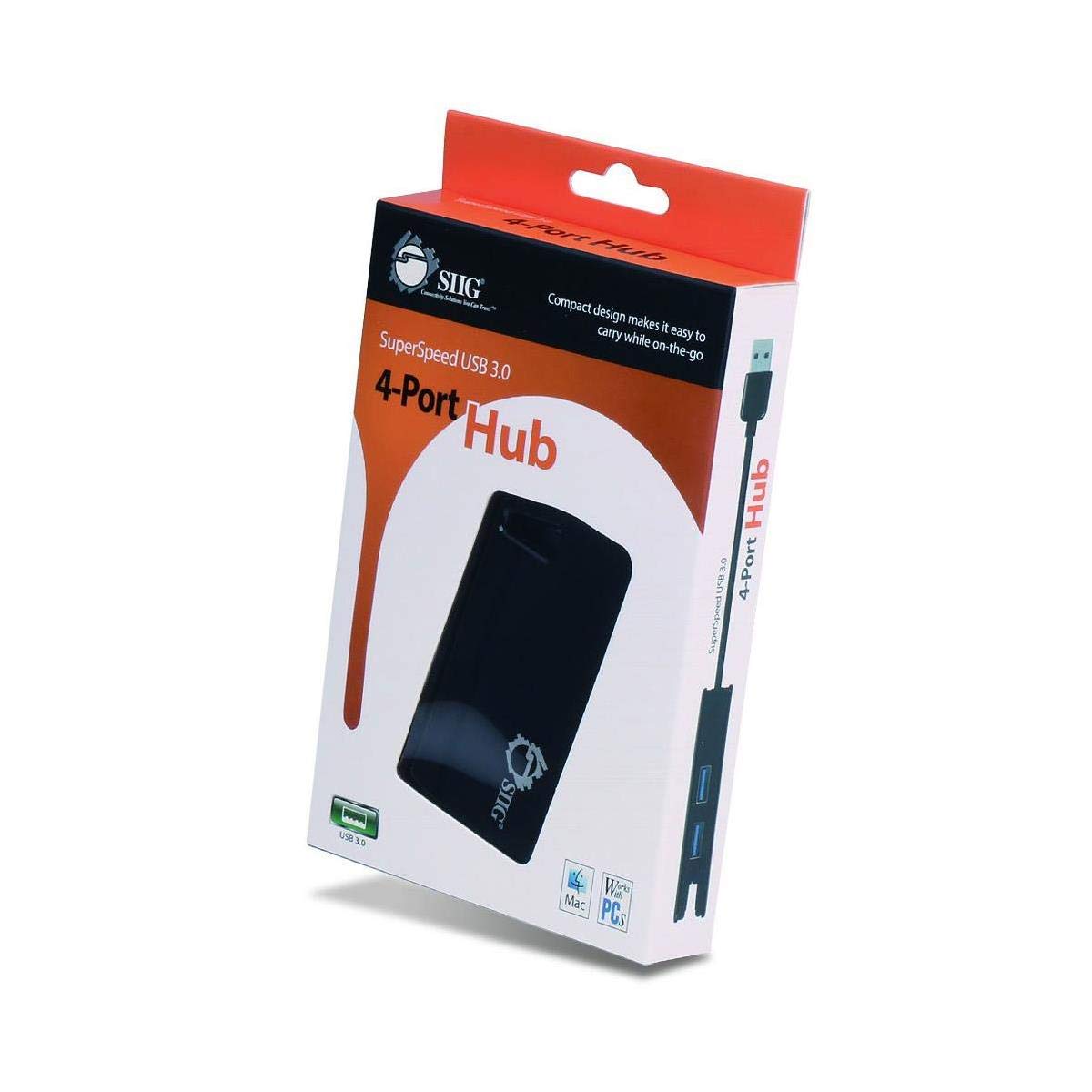SIIG JU-H30812-S1 Super Speed USB 3.0 4,Port Hub, 4 Ports, Black