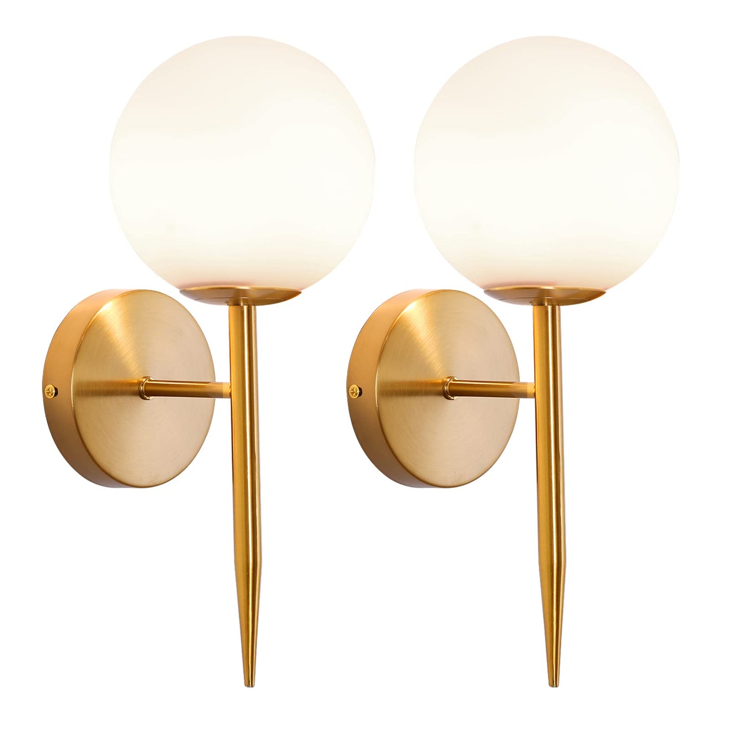 SeeU Brass Wall Sconces Mid Century Style Set of 2,Gold Wall Lamp Fixture,Vanity Light Fixture Wall Lamp with Milky Frosted Globe