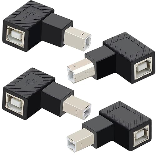 USB 2.0 Type-B Printer Adapter, 4Pack 90 Degrees USB 2.0 B Male to Type-B Female Printer Extension Adapter for Printer, Scanner, Hard Disk case HDD…