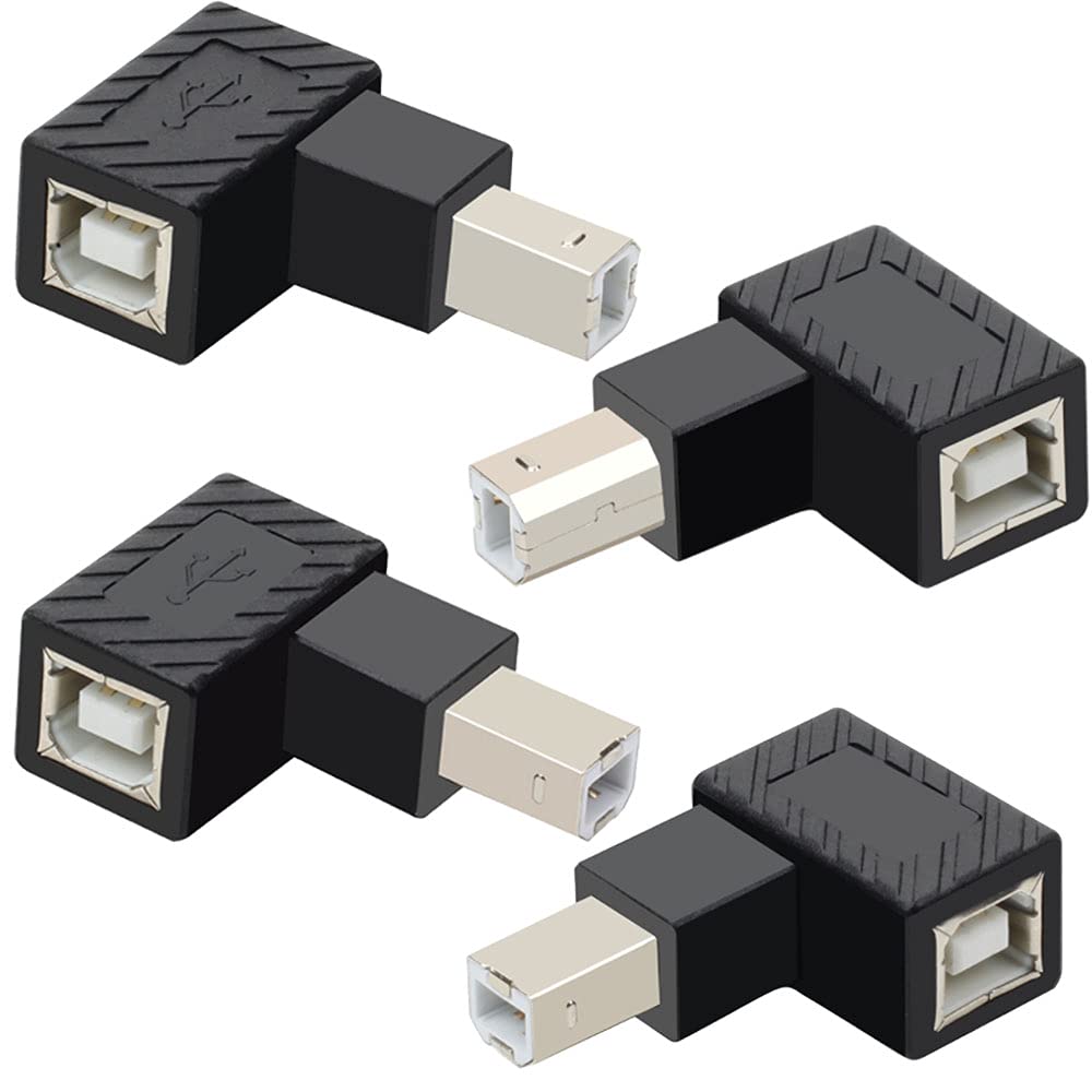 USB 2.0 Type-B Printer Adapter, 4Pack 90 Degrees USB 2.0 B Male to Type-B Female Printer Extension Adapter for Printer, Scanner, Hard Disk case HDD…