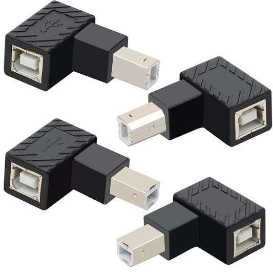 USB 2.0 Type-B Printer Adapter, 4Pack 90 Degrees USB 2.0 B Male to Type-B Female Printer Extension Adapter for Printer, Scanner, Hard Disk case HDD…