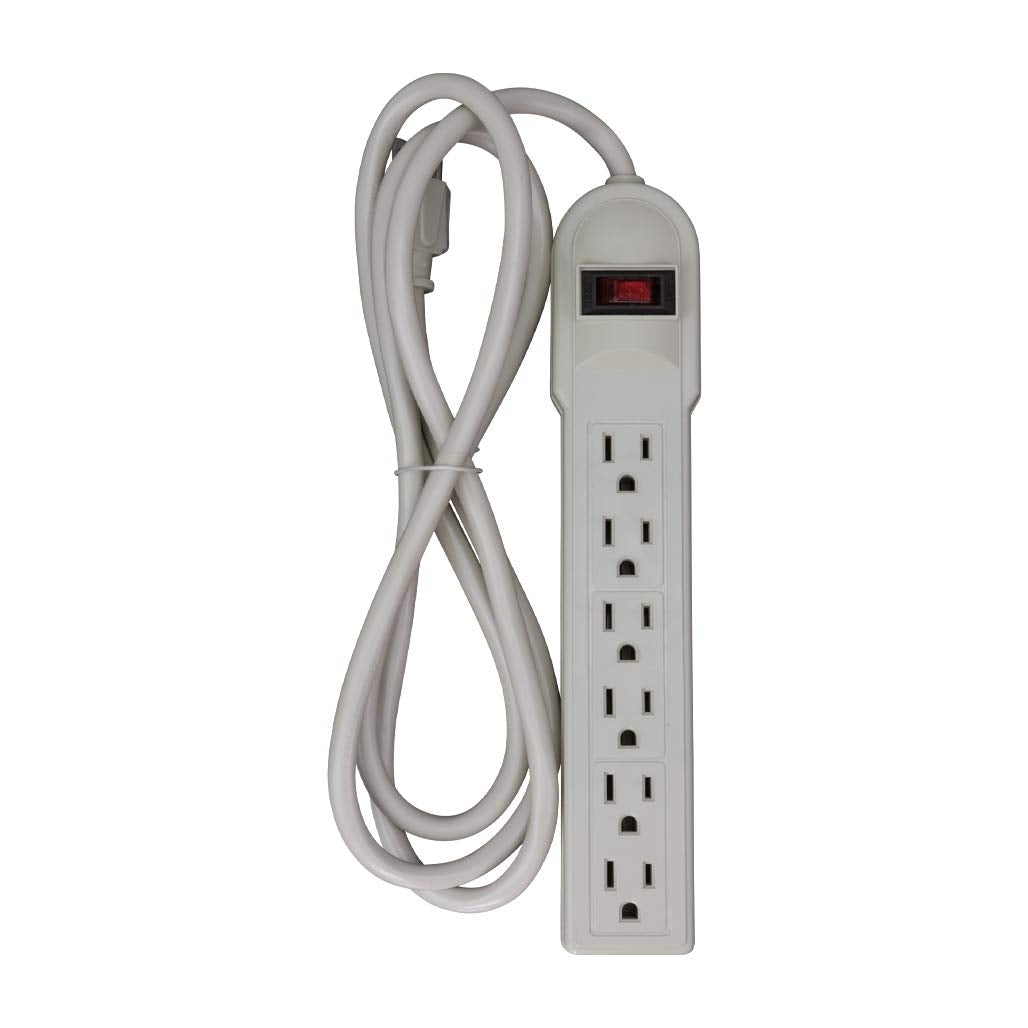 6 AC Outlet 6 Foot 14/3 AWG Long Power Cord Strip Electrical Wall Plug Socket Surge Protector Switch Adapter