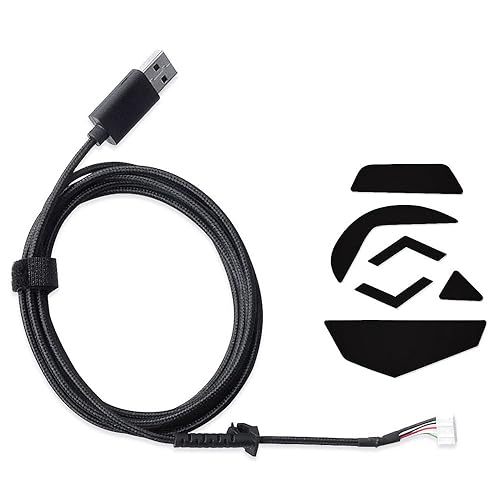 HUYUN USB Mouse Cable Mice Line & 1 Set Mouse feet Compatible for logit G502 Hero G502 Wired Mouse Plug and Play Mouse Cable