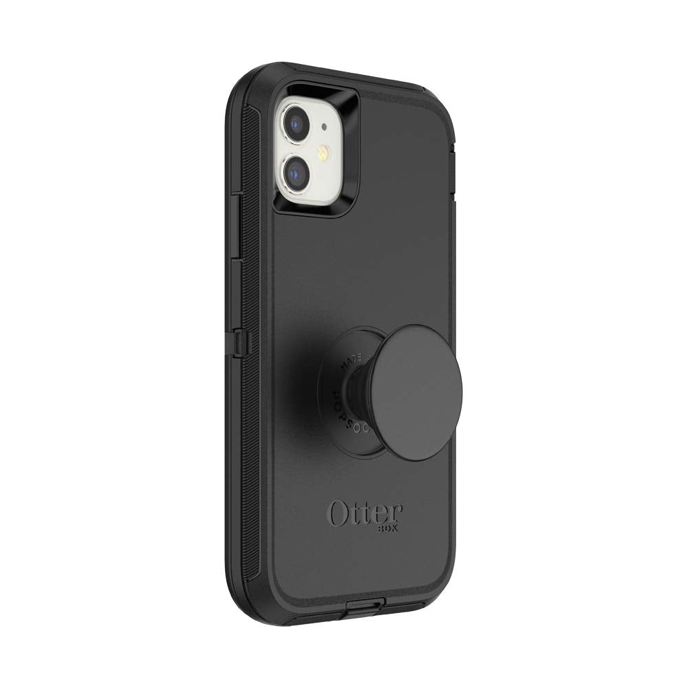 Otter + Pop for iPhone 11: OtterBox Defender Series Case with PopSockets Swappable PopTop - Black and Aluminum Black