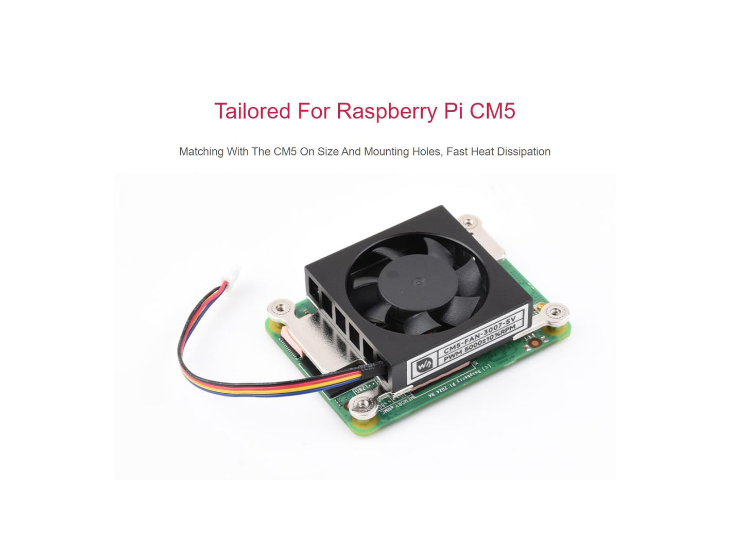 Waveshare Raspberry Pi CM5 Cooling Fan, 500010% RPM, 5V, 54x39x13mm, Desktop/Radiator Compatible