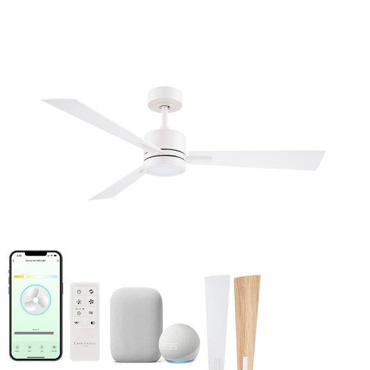 Bali 42in 3-Blade Smart Indoor or Outdoor Ceiling Fan 2700K-6000K CCT Tunable Range LED Light Kit in Matte White with Reversible White and Natural