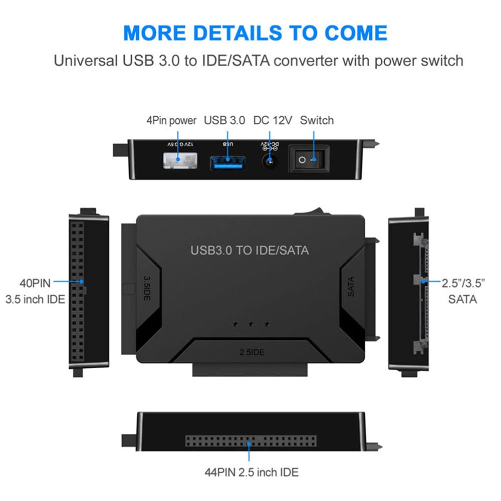 samherome USB 3.0 to IDE/SATA Hard Drive Adapter, External Converter for 2.5" 3.5" IDE SATA HDD SSD DVD Optical Drive, Universal Hard Drive Reader