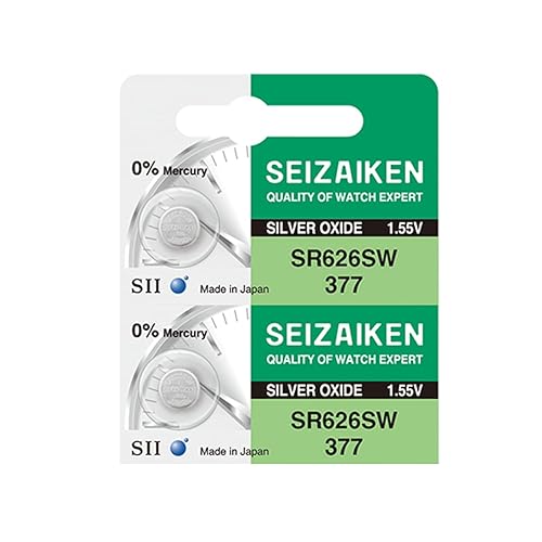 Seizaiken 377 SR626SW 1.55V 0% Hg Silver Oxide Watch Battery (2 Batteries) Made in Japan by Seiko