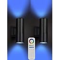 iYogaled Exterior Double Up Down Outdoor Wall Lights, Mi.Light Remote Control RGB Color Changing 1200lm Warm White 3000k RGB+CCT Cylinder Outdoor Wall
