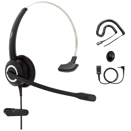 Phone Headset Compatible with Grandstream Yealink Snom Phones Mic Noise Cancellation HD Voice Headphone RJ9 & 3.5mm (CTIA) Adapter