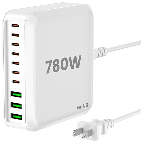 GUSISHU 780W USB C Charger Block Fast 10-Port USB C Charging Station GaN PD 120W Laptop Charger Adapter for MacBook Pro/Air, DELL, iPad, iPhone