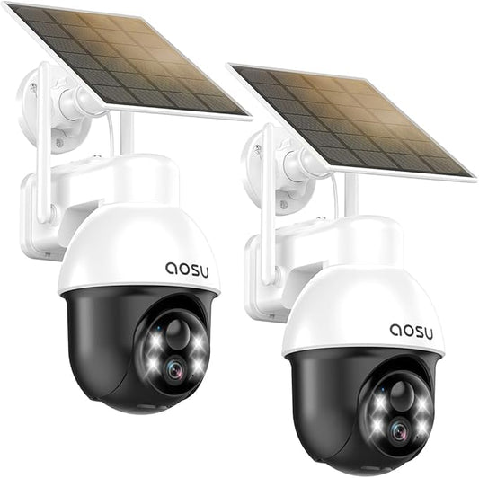 aosu Solar Camera Security Outdoor - Security Cameras Wireless Outdoor with 360° Panoramic View, Human Auto Tracking, 2K Night Vision, Compatible