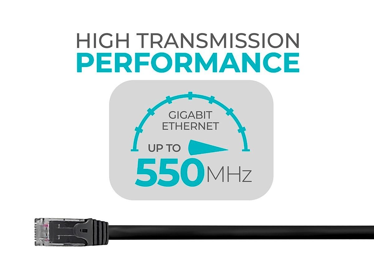 Monoprice Cat6 Ethernet Patch Cable - Snagless RJ45, 24AWG Stranded Pure Bare Copper Wire, 550Mhz, UTP, 50 Feet, Black - Flexboot Series