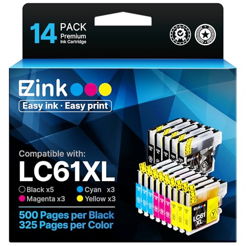 E-Z Ink Compatible Ink Cartridges Replacement for Brother LC61 LC65 LC-61 LC61BK LC61C LC61M LC61Y to use with MFC-490CW MFC-495CW MFC-6490CW