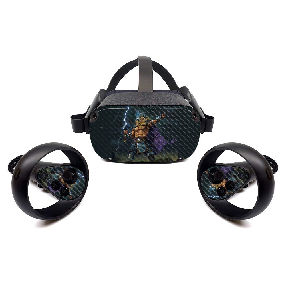 MightySkins Carbon Fiber Skin for Oculus Quest - God Of Thunder | Protective, Durable Textured Carbon Fiber Finish | Easy to Apply, Remove, and Change