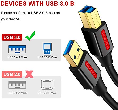Yeung Qee USB 3.0 Cable A Male to B Male 1 ft,Superspeed USB 3.0 Type A to B Cable Compatible with Printers,Docking Station,External Hard