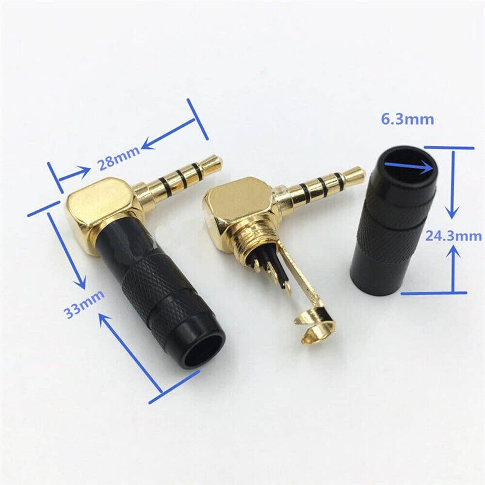 3PCS Angle 3.5mm Stereo 4 Pole Male Plug 90° Audio Connector Solder Adapter Plug (Black)