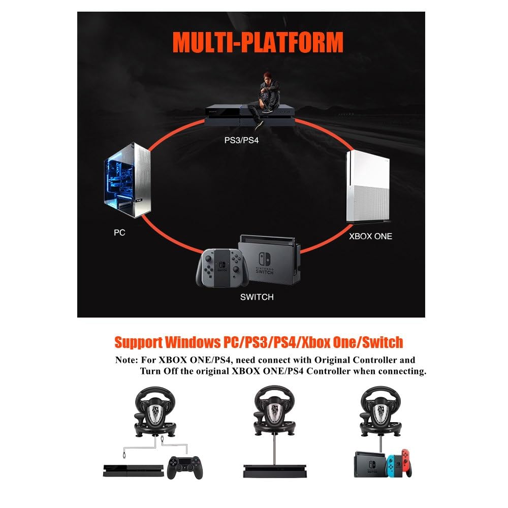 PXN PC Racing Steering Wheel, V3II USB Car Driving Simulator Race Gaming Steering Wheel with Pedals for Windows PC, PS3, PS4, Nintendo Switch, Xbox
