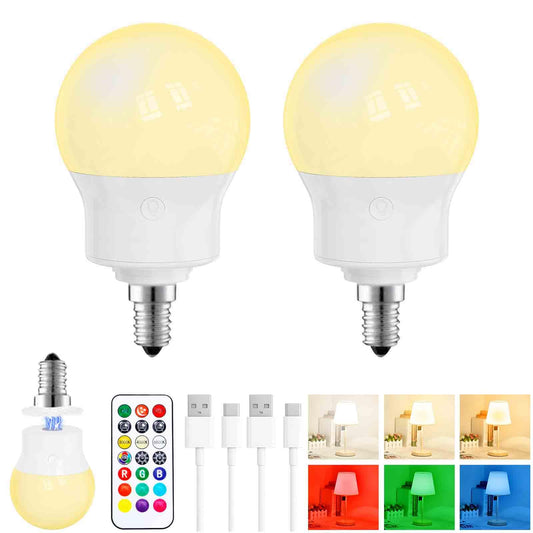 Rechargeable LED Light Bulbs with Remote, Dimmable Magnetic E12 Battery Operated Light Bulb, 12 RGB Colors, 480LM 40W Equivalent, 3 Timer,