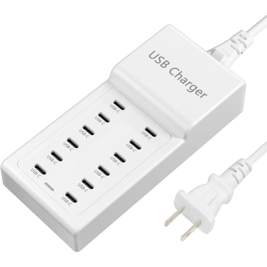 USB Charging Station, 50W Charging Block with 12 Type-C Multiple Ports Power USB Strip Multiport Charging Block Compatible with iPhone