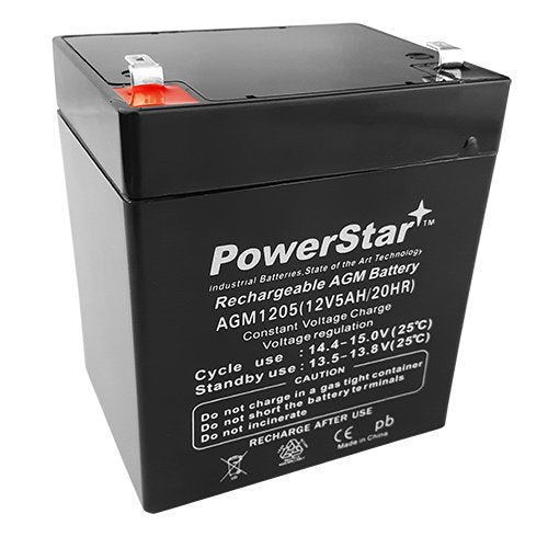 PowerStar 12V 5AH Rechargeable Sealed Lead Acid Battery, AGM