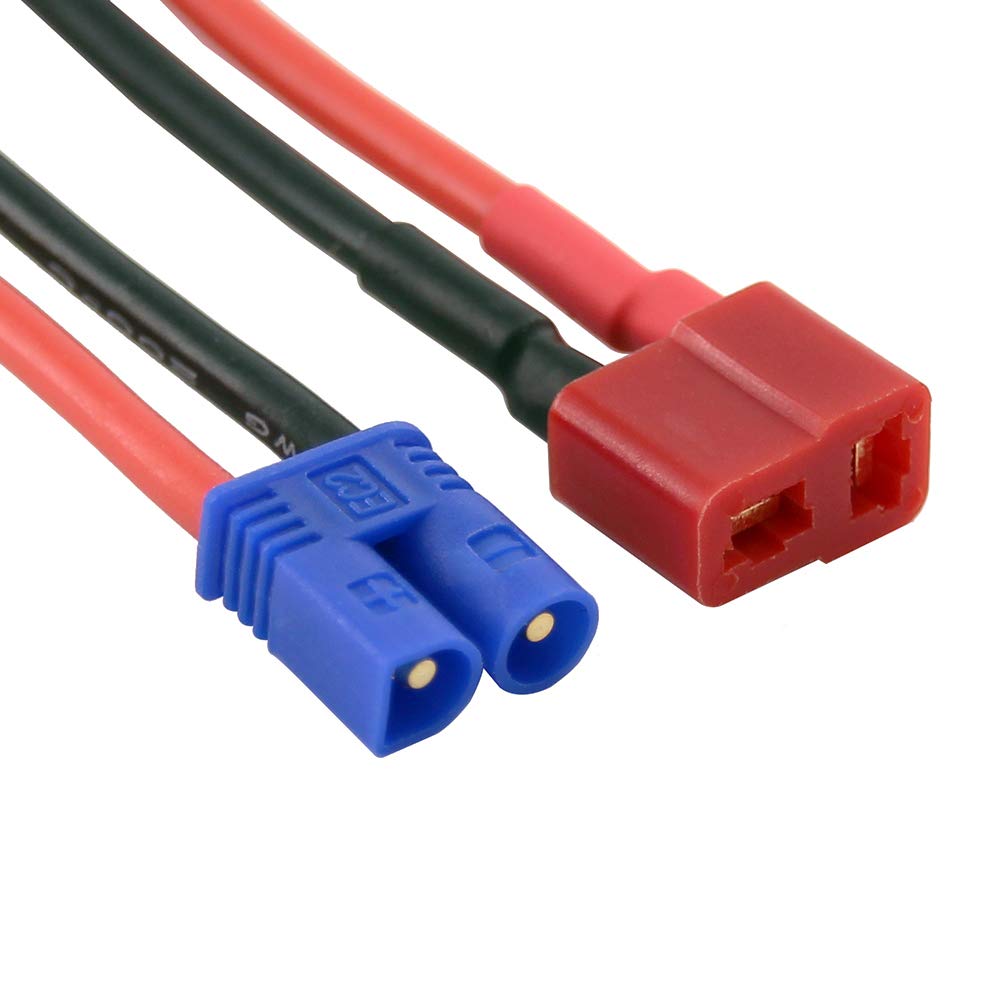 OliRC 4pcs EC2 Male to T-Plug Style Female Connector Adapter with 5cm 2in 16awg Wire(C36-4)