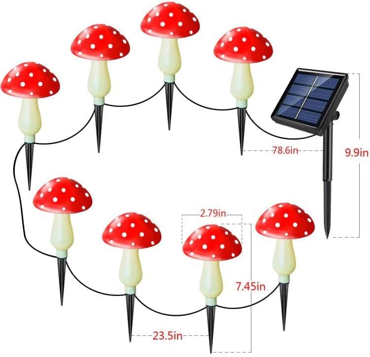 Windpnn 8-Pack Red Solar Mushroom Lamp, 8 Modes, Outdoor Waterproof, for Garden Decor, Christmas, Halloween, Yard, Lawn