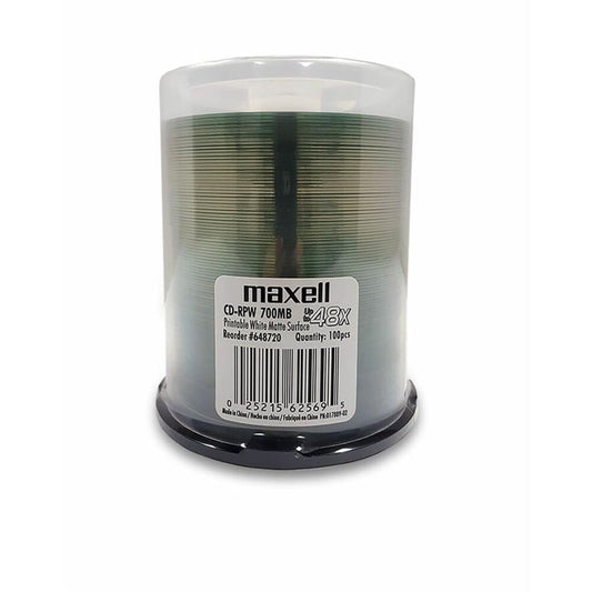 Maxell 648720 Premium Quality Recording Surface 48x Write Speed 700Mb Printable White Matte Disc 100 Pack with