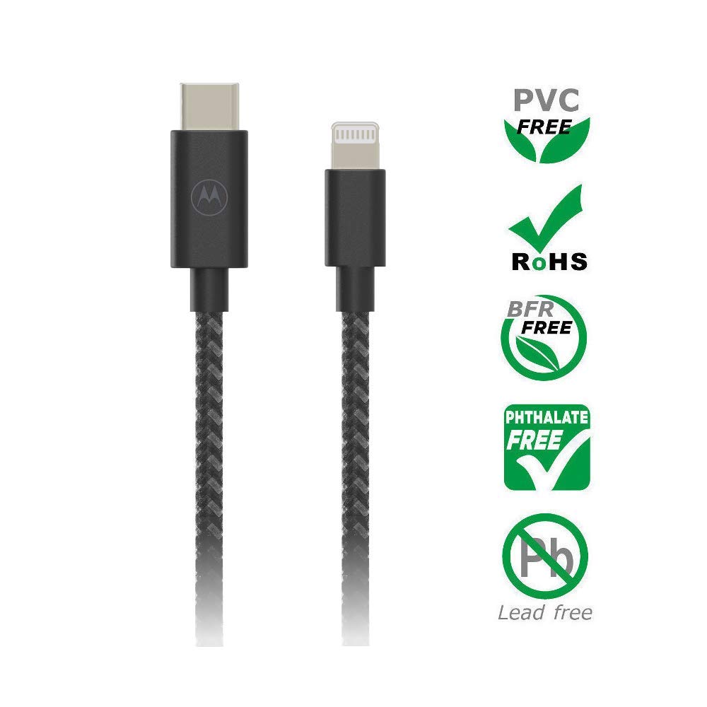 [2-Pack] Motorola 1.5m (4.9ft) Premium Braided Nylon USB-C to Lightning Data/Charging Cables for Fast Charging iPhone 12, 12 Pro, 11, 11 Pro, X, XR…