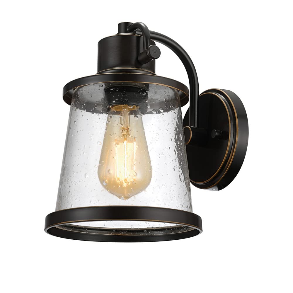 Globe Electric 44127 Charlie 1-Light Outdoor Indoor Wall Sconce, LED Bulb Included, Oil Rubbed Bronze, Clear Seeded Glass Shade, 500 Lumen