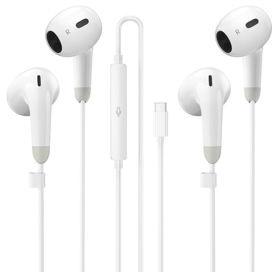 USB C Headphones for iPhone 17 16 15 Pro Max, 2 Pack Wired Earbuds USB C Wired Headphones with Microphone & Remote, Noise Isolating Earphones for iPad