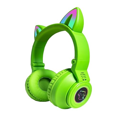 Kids Bluetooth Headphones,Cat Ear LED Light Up Wireless/Wired Headset,85 dB Volume Limited Foldable Headphones,Built-in Mic,Support FM/Micro…