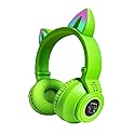 Kids Bluetooth Headphones,Cat Ear LED Light Up Wireless/Wired Headset,85 dB Volume Limited Foldable Headphones,Built-in Mic,Support FM/Micro…