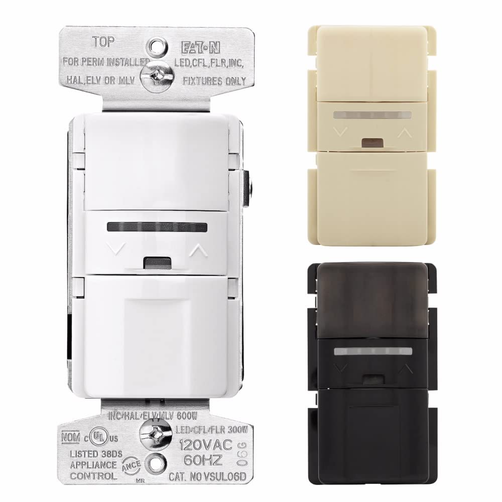 EATON OSUL06D-C4-K-L Occupancy Motion Sensor with Dimmer, Single Pole & 3-Way, in White Ivory Black Colors
