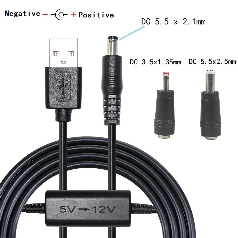 KUNCAN 5ft USB 5v to DC 12v Step Up Converter Cable, USB Port Voltage Converter to DC 5.5 x 2.1mm Connector