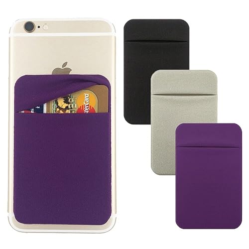 Fulgamo 3Pack Cell Phone Card Holder Stick On, Phone Wallet Double Pocket for Back of Phone Case, ID/Credit Cards Wallet Sticker Stretchy for All