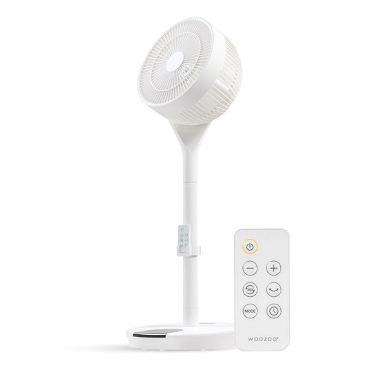 IRIS USA WOOZOO Pedestal Standing Fan, 360 Oscillating Fan, Vortex Fan, DC Motor Quiet and Eco Friendly, Remote Equipped 5-in-1 Fan with Timer/ 12