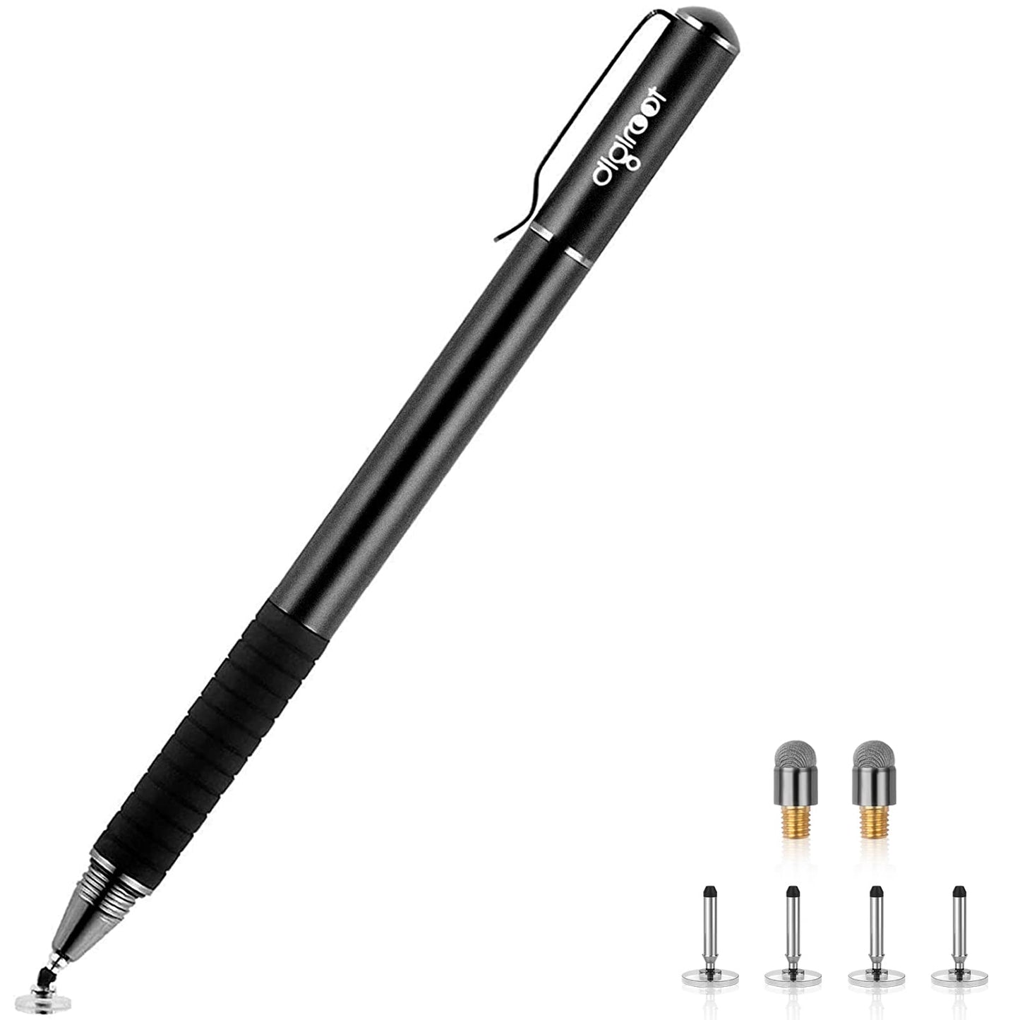 Digiroot Universal Stylus,[2-in-1] Disc Stylus Pens for All Touch Screens Cell Phones, iPad, Tablets, Laptops with 6 Replacement Tips(4 Discs, 2 Fiber