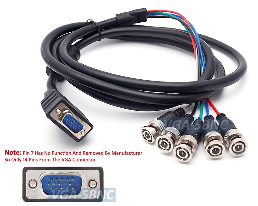 AllAboutAdapters 6-Feet Shielded D-Sub 15-in VGA Male to 5 BNC Male RGBHV Breakout Cable