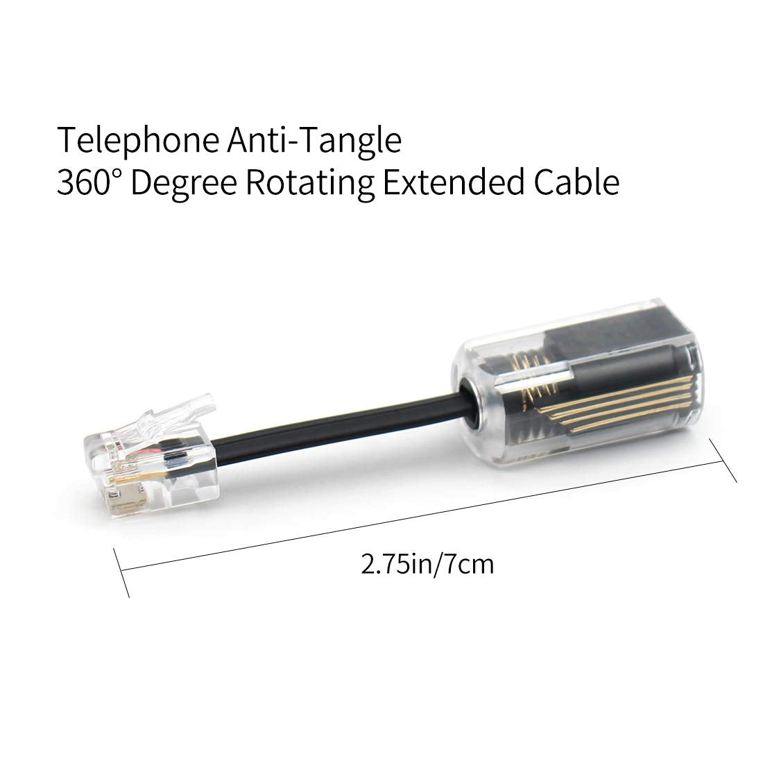 2 Pack RJ9 Telephone Cord Detangler Telephone Cord 360 Degree Rotating Swivel Cord 10Ft Uncoiled(1.2 Ft Coiled) Landline Phones Handset Curly Extended