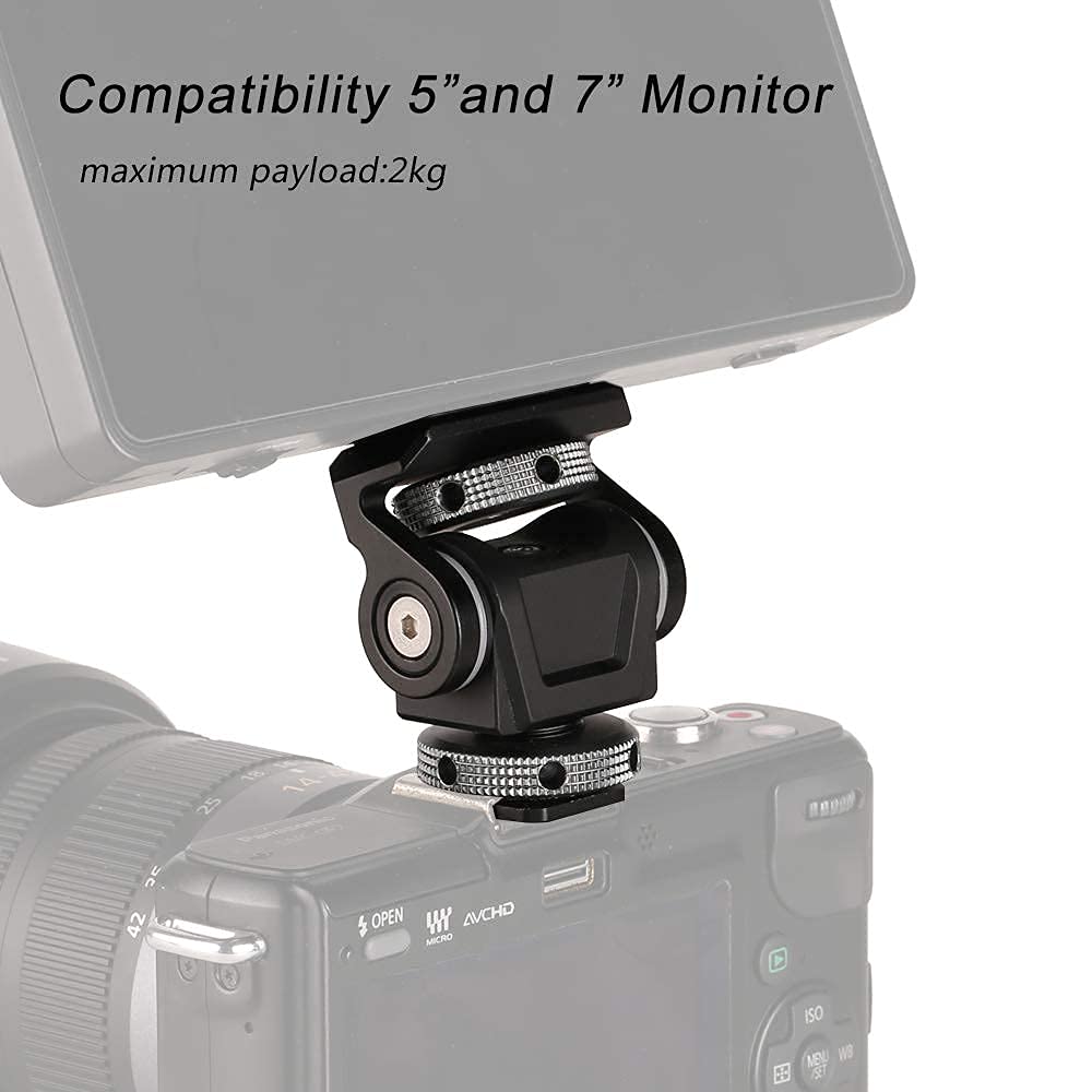 DSLR Camera Field Monitor Mount Holder with Cold Shoe for 5 inch and 7 inch Monitor, Swivel 360° and 180° Tilt for Video Shooting Photography