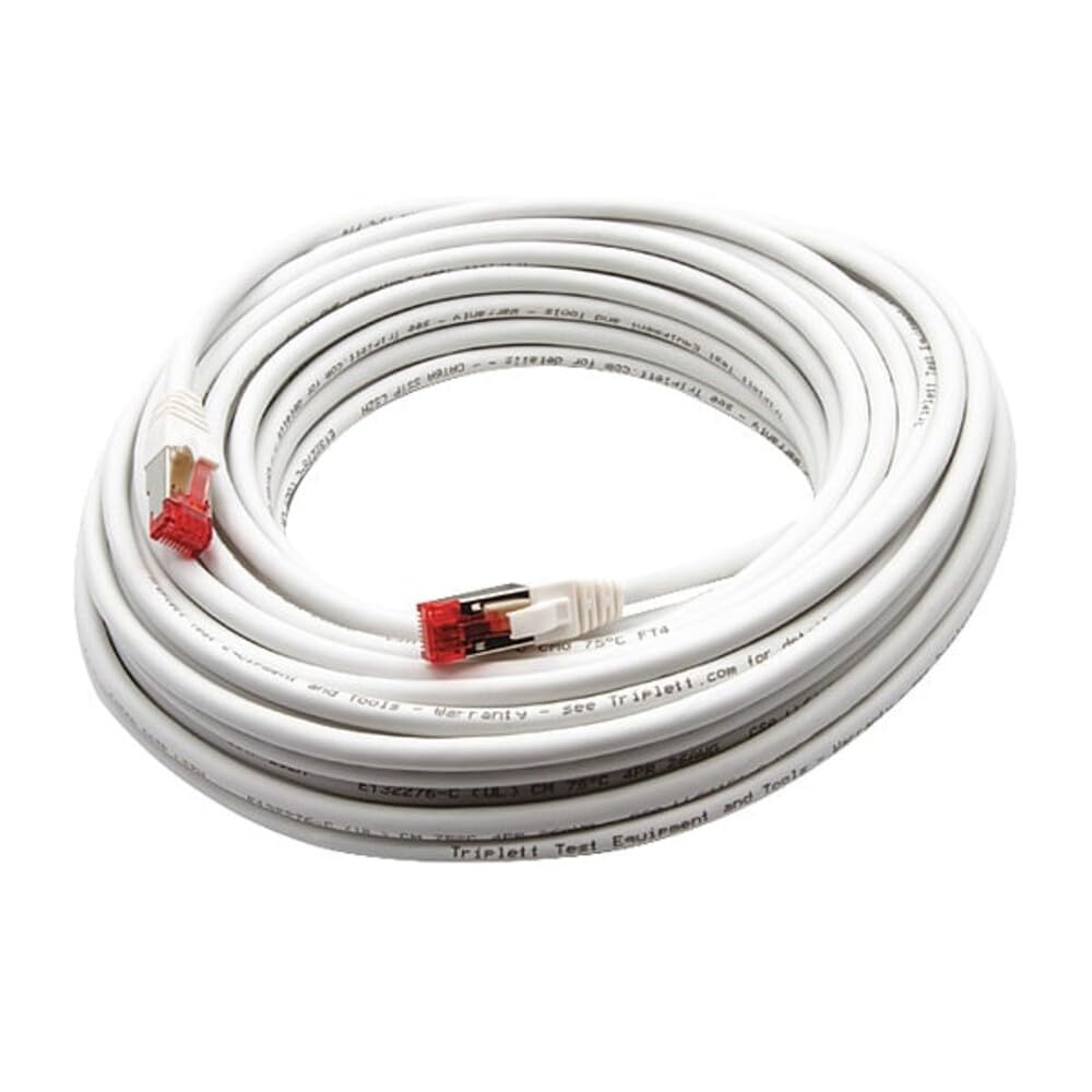 Triplett 50' White CAT6A 10GBPS Professional Grade SSTP 26AWG Patch Cable (CAT6A-50WH)