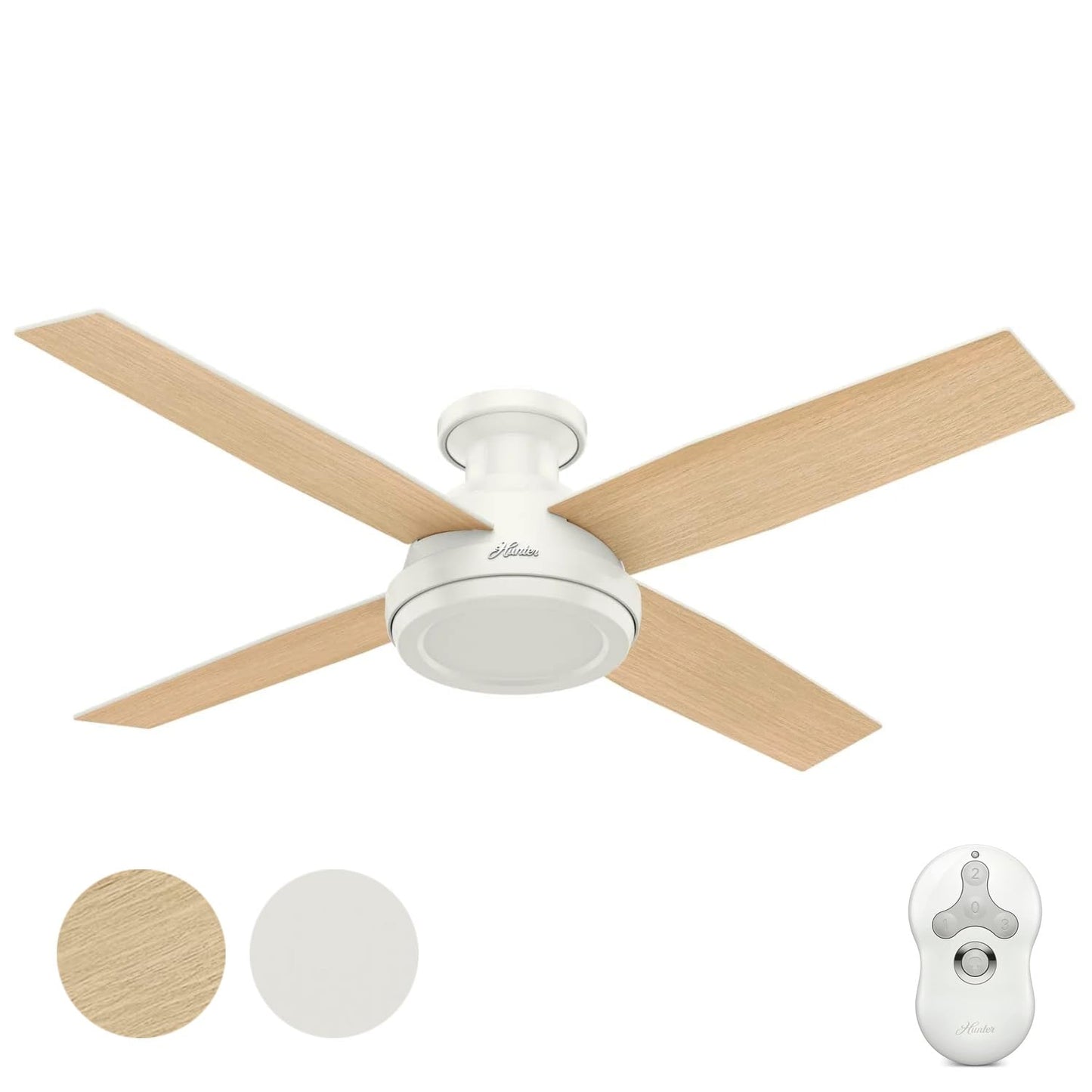 Hunter Fan 52 inch Contemporary Low Profile No Light Fresh White Ceiling Fan with Remote Control (Renewed)