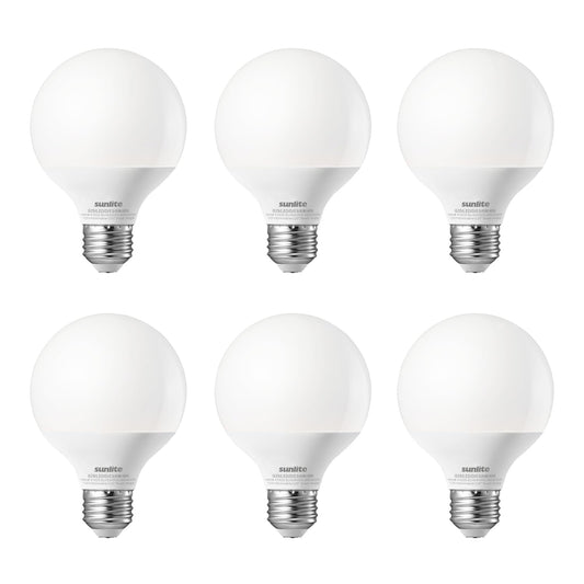 Sunlite G25 Globe Light Bulbs, 6W (60W Equi.), Medium E26 Base, 500 Lmns, Dimmable Round Type G Vanity LED Bulb, Frosted, 90 CRI, Title-20 Compliant