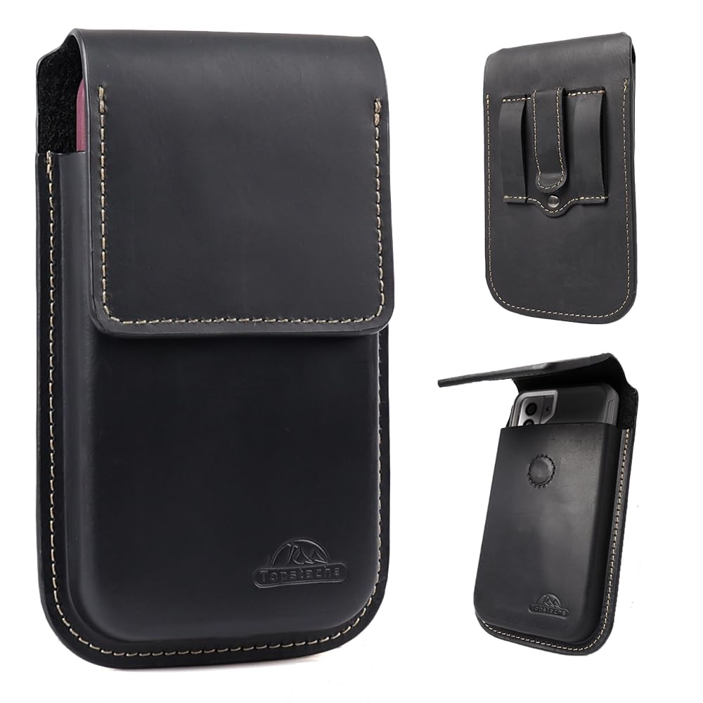 Topstache Leather Cell Phone Holster for Galaxy S25/S24/S23 Ultra & Plus - Belt Clip Cell Phone Case for iPhone 17/16/15/14 Pro Max & Plus - Leather