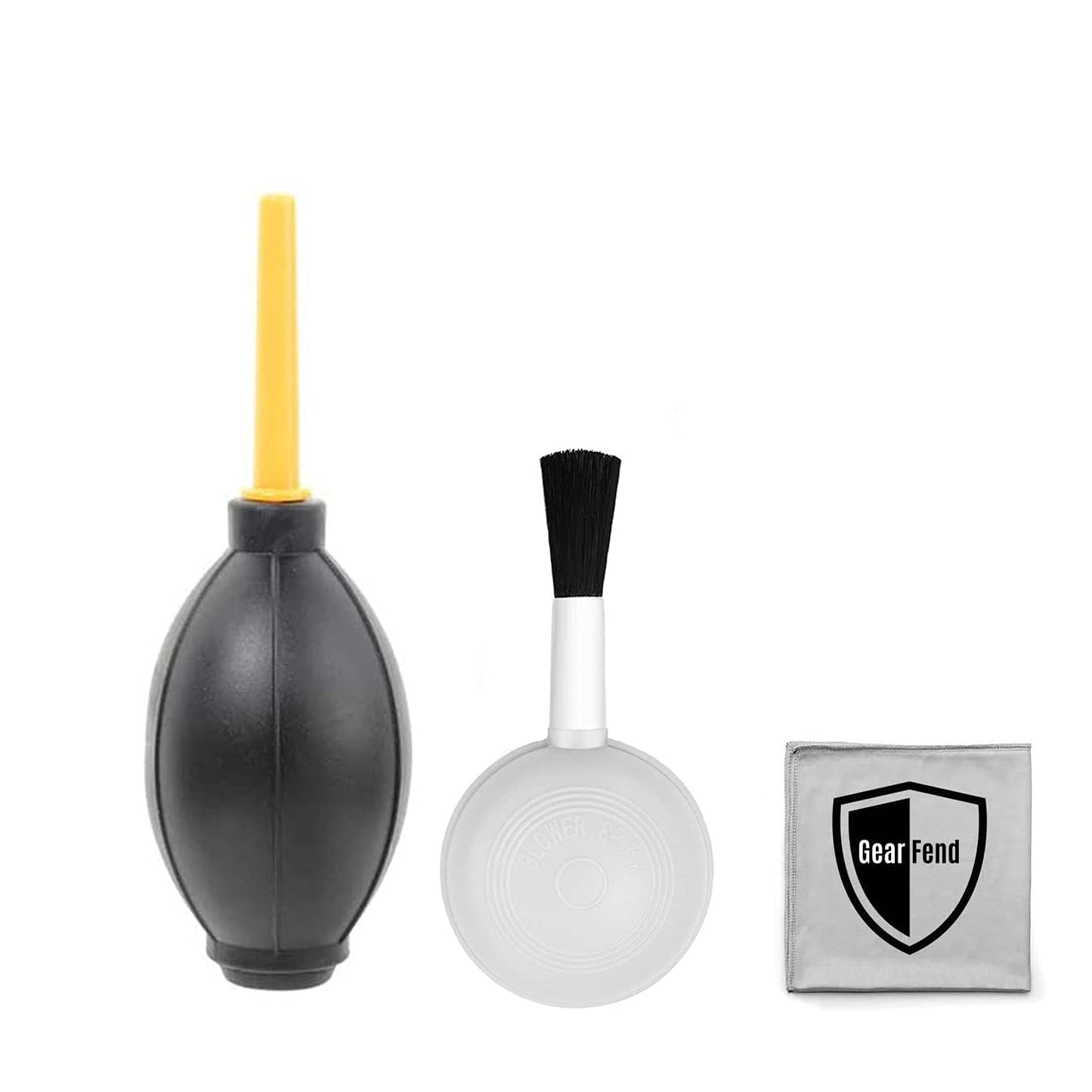 GearFend Dust Cleaner Kit Strong Cleaning Air Blower + Soft Brush Blower for Camera & Camcorder, Lens, LCD Screens, etc + Microfiber Cloth