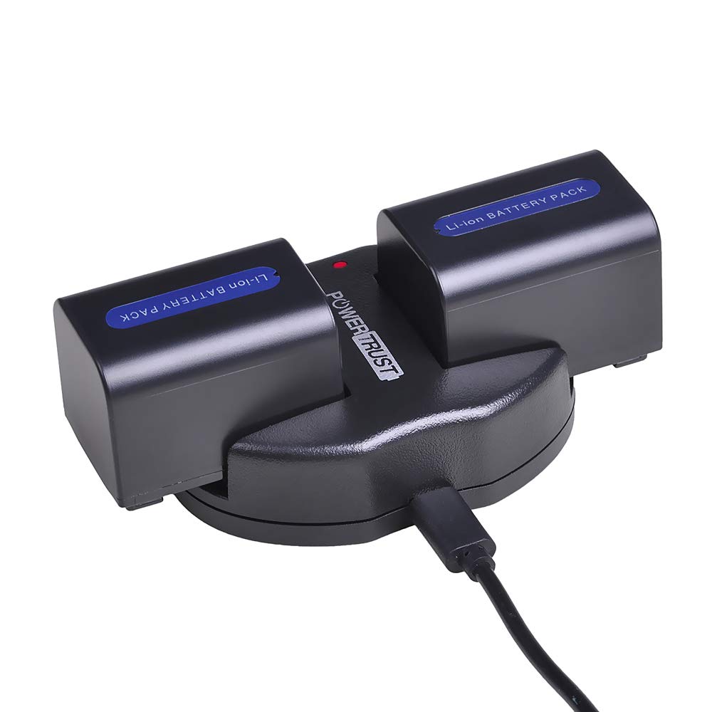 PowerTrust 2Pack NP-FH70 Battery + Dual USB Charger for Sony NP-FH50 NP-FH40 NP-FH30 NP-FH70 NP-FH100 A230 A330 A290 A380 DVD650 HC20 Batteries