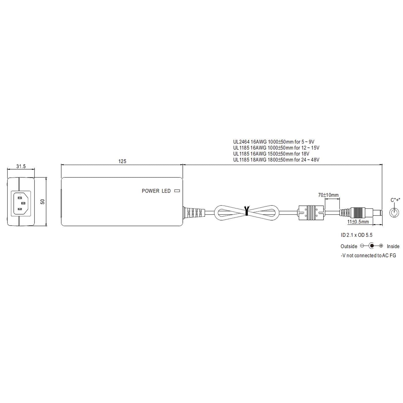 Mean Well GST60A24-P1J 24V 2.5 Amp 60W Regulated Switching Table Top Power